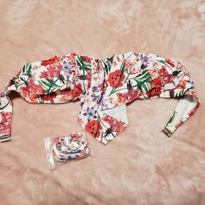 Floral print bandeau swim top size medium